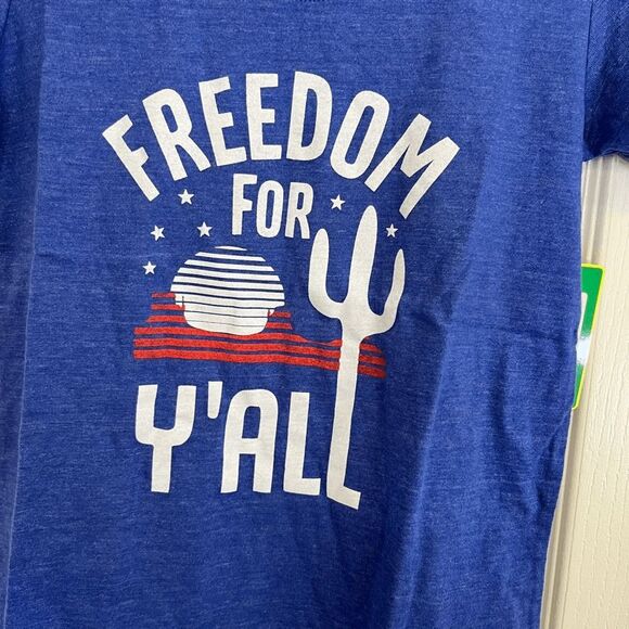Tipsy Elves Women's Top Size S Blue "Freedom For Y'All" Scoop Neck Graphic Tee‎ - Picture 3 of 10